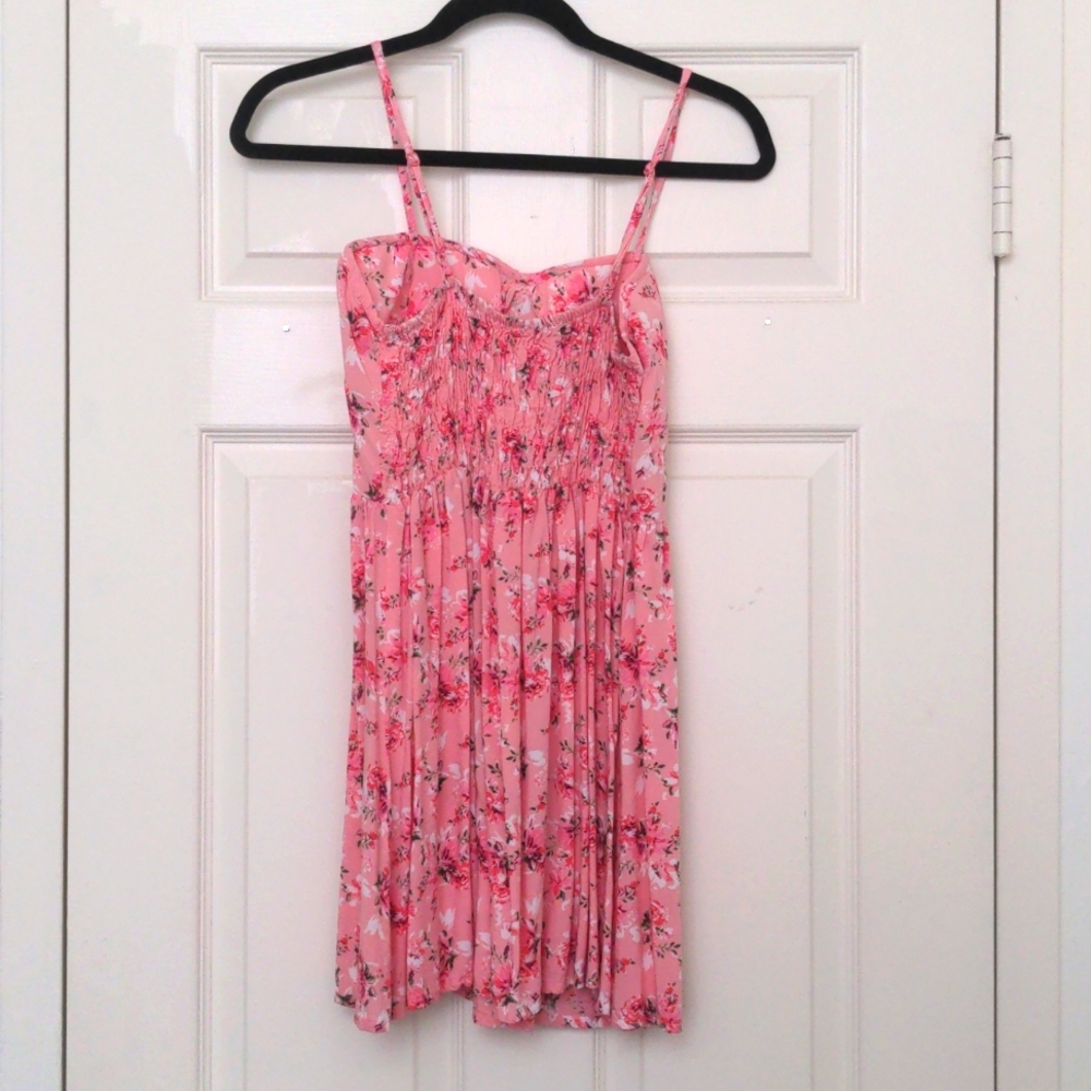 Pink floral summer dress, A-line, size small